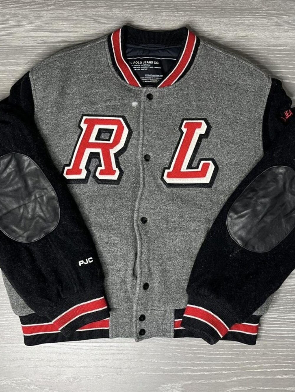 Ralph Lauren POLO varsity Wool / Leather Jeans Co. Letterman Large